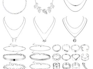 Sanfenly Gold Jewelry Sets for Women Girls Gold Layered Necklaces Chain Bracelets Knuckle Rings Gold Jewelry for Valentine Anniversary Birthday Gift