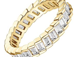 PAVOI 14K Gold Plated Cubic Zirconia Baguette Cut Eternity Bands for Women