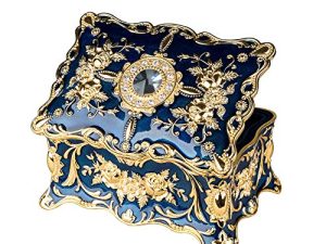 Feyarl Vintage Two Layers Rectangle Trinket Jewelry Box Ornate Ring Earrings Treasure Case Keepsake Box Organizer for Birthday Woman Girl Gift (Blue) 7.1 x 4.7 x 3.1 inches