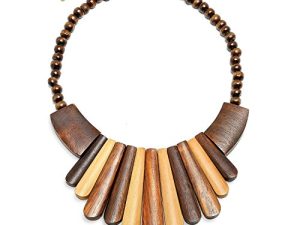 Bling Jewelry Big Tribal Artisan Multi Tone Teak Wood Boho Tribal Fan Bib Collar Statement Necklace for Women Adjustable