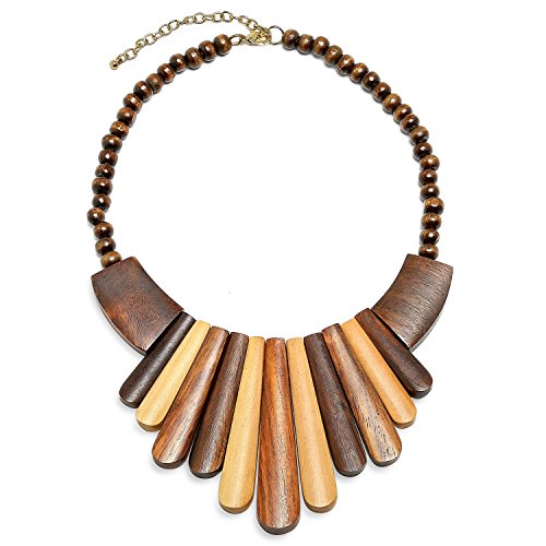 Bling Jewelry Big Tribal Artisan Multi Tone Teak Wood Boho Tribal Fan Bib Collar Statement Necklace for Women Adjustable Bling Jewelry Big Tribal Artisan Multi Tone Teak Wood Boho Tribal Fan Bib Collar Statement Necklace for Women Adjustable