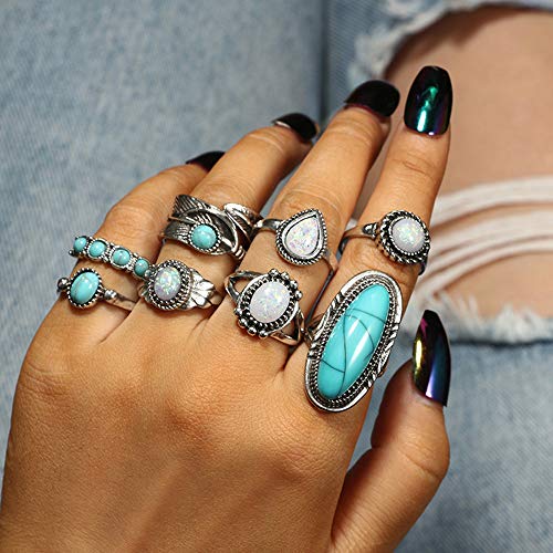 Asphire 8 Pcs Bohemian Joint Knuckle Rings Set Oval Turquoise Finger Ring Opal Gemstone Teardrop Midi Rings Punk Leaf Index Ring for Women and Girls Asphire 8 Pcs Bohemian Joint Knuckle Rings Set Oval Turquoise Finger Ring Opal Gemstone Teardrop Midi Rings Punk Leaf Index Ring for Women and Girls