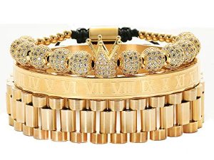 MAGIC FISH Imperial Crown King Mens Bracelet Pave CZ ,Gold Bracelets for Men Luxury Charm Fashion Cuff Bangle Crown Birthday Jewelry