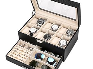Voova Jewelry Box Watch Boxes Organizer for Men Women