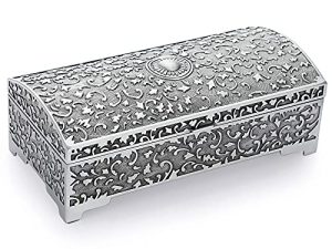 Hipiwe Vintage Metal Jewelry Box Trinket Storage Box Treasure Chest Case Ring Holder Necklace Earring Organizer Keepsake Box Wedding Birthday Gift for Girls Women