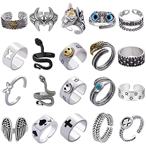 AIDSOTOU Mens Vintage Open Rings Set Frog Snake Skull Cool Punk Goth Ring for Men Women Girls Adjustable AIDSOTOU Mens Vintage Open Rings Set Frog Snake Skull Cool Punk Goth Ring for Men Women Girls Adjustable