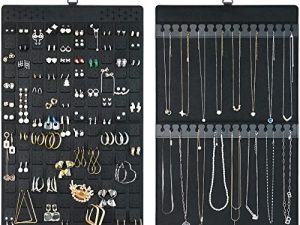 KMEOSCH Hanging Jewelry Organizer Dual-sided Earrings and Necklaces Organizer