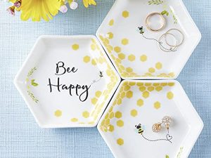 Kate Aspen Bee Happy Ceramic Hexagon (Set of 3) Trinket Dish