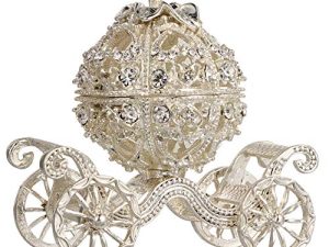 NUOBESTY Cinderella Pumpkin Carriage Decorative Hinged Jewelry Trinket Box Silver Rhinestone Jewelry Display Holder Unique Gift for Grils Women