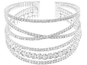 MultiLayer Crystal Rhinestone Cuff Bracelet For Women Girls Silver Strand Layered Bridal Bracelet Jewelry for Prom Party Wedding Dating