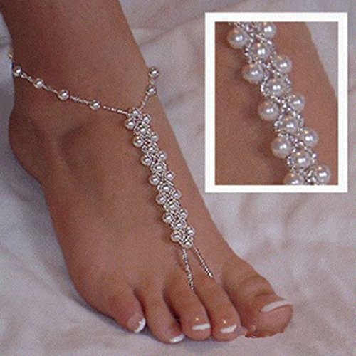 Xiboya textile Pearl Barefoot Foot Jewelry Anklet for Sandals& Beach Wedding(1 Pair) Xiboya textile Pearl Barefoot Foot Jewelry Anklet for Sandals& Beach Wedding(1 Pair)