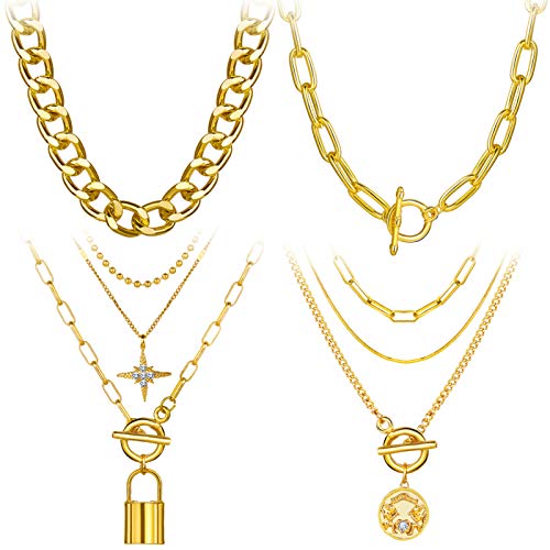 4PCS Gold Layered Chain Necklace Set for Women Girls 4PCS Gold Layered Chain Necklace Set for Women Girls