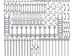 Oveta 55-150PCS Body Piercing Jewelry Lot 14G 16G 20G Stainless Steel Nose Lip Tongue Cartilage Tragus Eyebrow Industrial Barbell Belly Button Rings Piercing Kit Jewelry