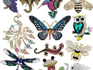 12 Pcs Women Brooches Bulk Set Rhinestone Animal Pin Crystal Vintage with Hummingbird Owl Elephant Peacock Bee Brooch Pin Animal Shape Brooch Pin Butterfly Pins for Women Girls Christmas Gifts