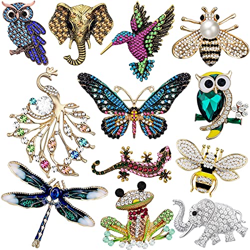 12 Pcs Women Brooches Bulk Set Rhinestone Animal Pin Crystal Vintage with Hummingbird Owl Elephant Peacock Bee Brooch Pin Animal Shape Brooch Pin Butterfly Pins for Women Girls Christmas Gifts 12 Pcs Women Brooches Bulk Set Rhinestone Animal Pin Crystal Vintage with Hummingbird Owl Elephant Peacock Bee Brooch Pin Animal Shape Brooch Pin Butterfly Pins for Women Girls Christmas Gifts