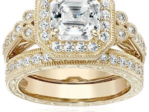 Amazon Collection Platinum or Gold Plated Sterling Silver Infinite Elements Zirconia Antique Ring Set