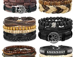 LOLIAS 24 Pcs Woven Leather Bracelet for Men Women Cool Leather Wrist Cuff Bracelets Adjustable
