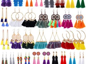 18-32 Pairs Tassel Earrings Set with Colorful Tassel Long Layered Dangle Hoop Tiered Thread Earrings Set for Women Girls Jewelry Fashion and Valentine Birthday Party Gift
